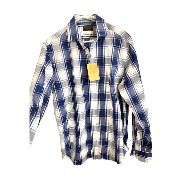 Thomas Dean collection blue striped classic contemporary button down shirt sz M - Picture 6 of 11